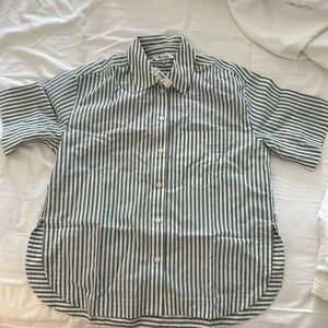 NWT Madewell short sleeve button front. Size XXS. Green/white stripe.
